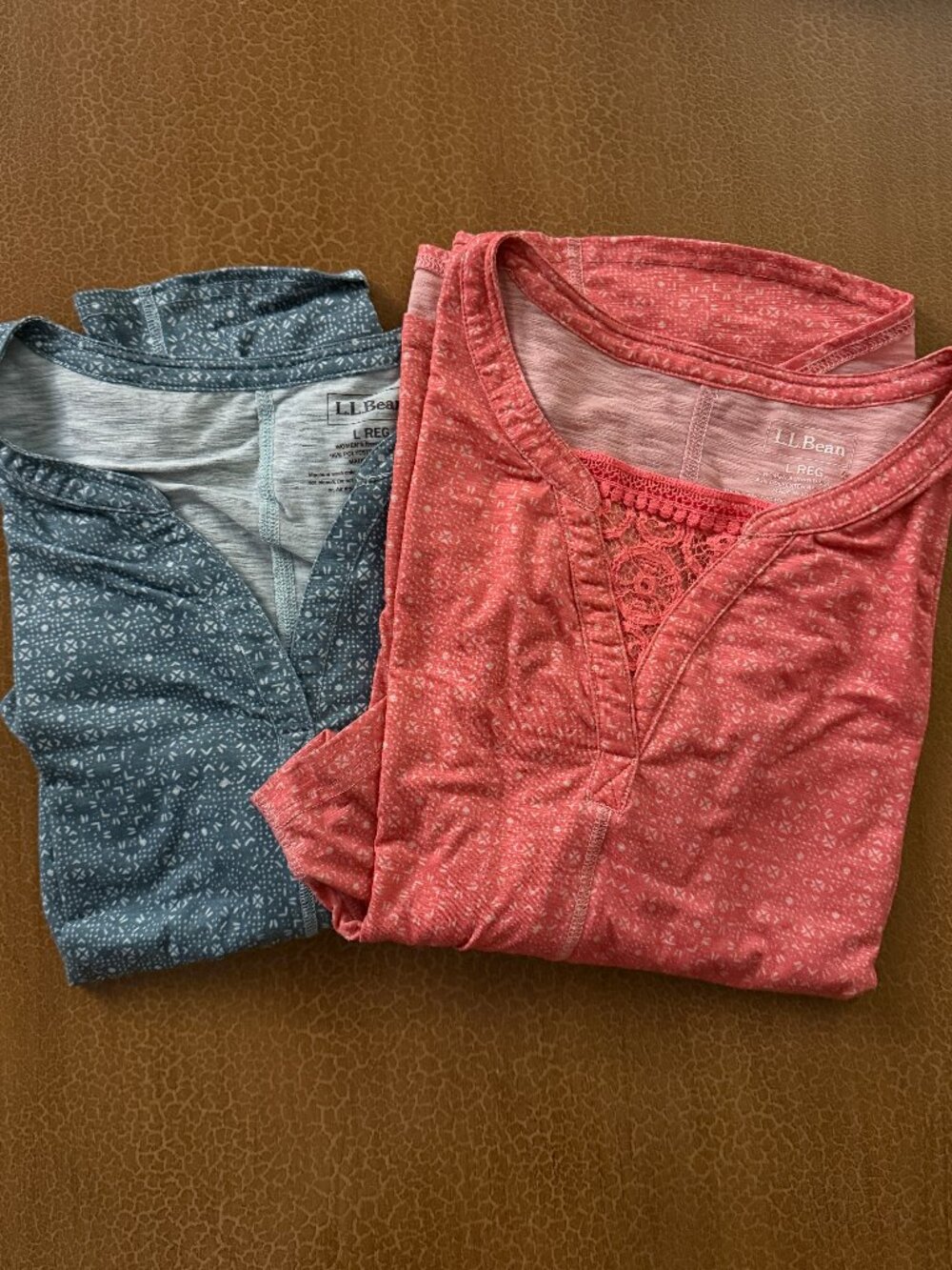 LL L.L. Bean Lot of 2 Lightweight Shirts Red & Green 3/4 Sleeve - Size Large